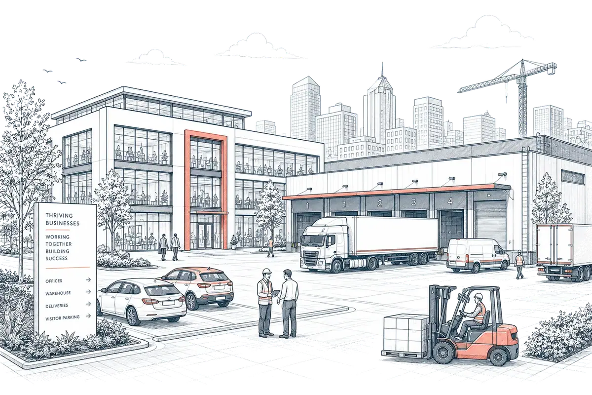 Illustration of a commercial business park