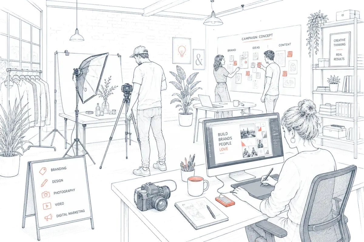 Illustration of a creative studio at work