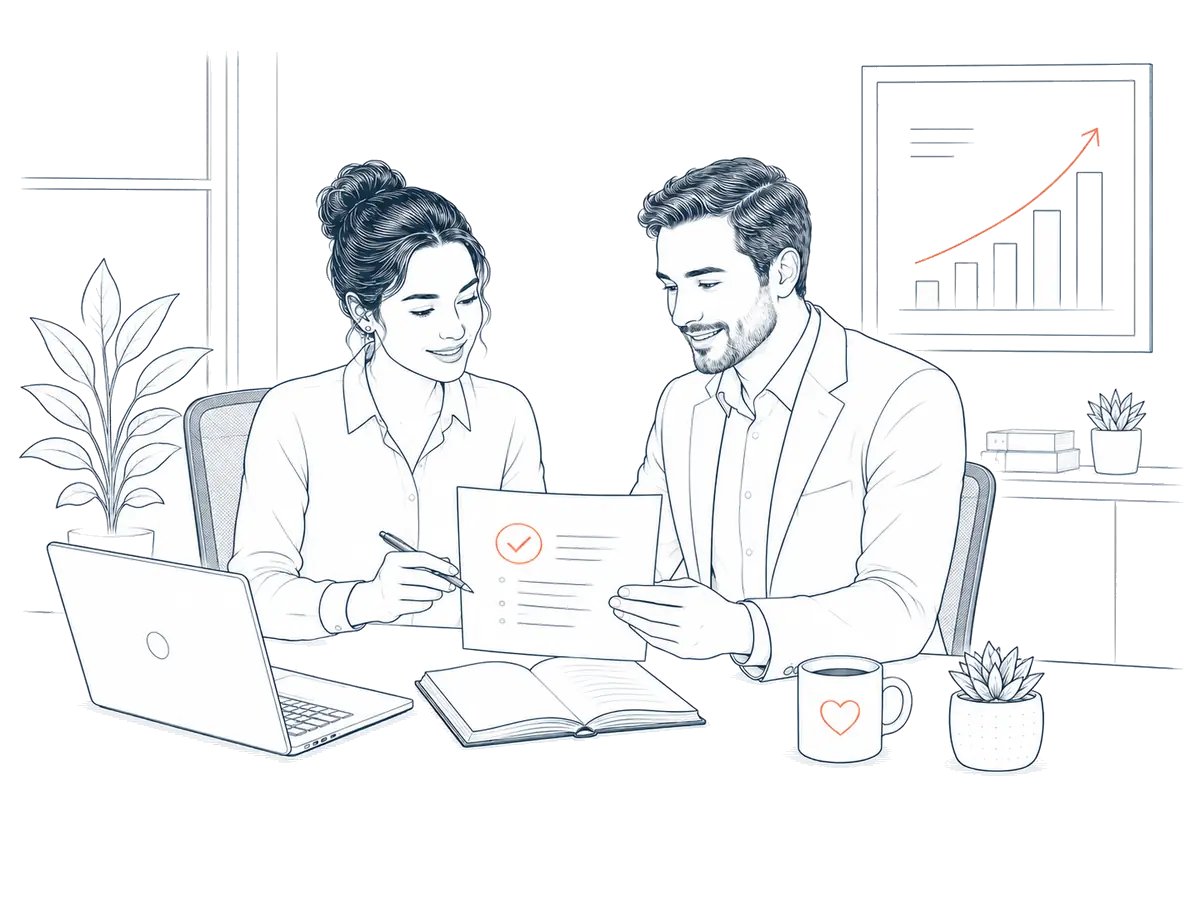 Illustration of an adviser reviewing a policy with a client