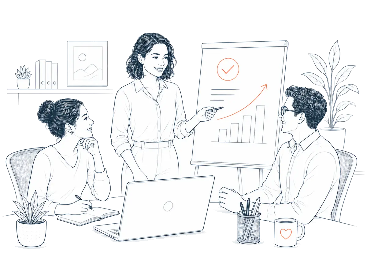 Illustration of a team presenting business growth