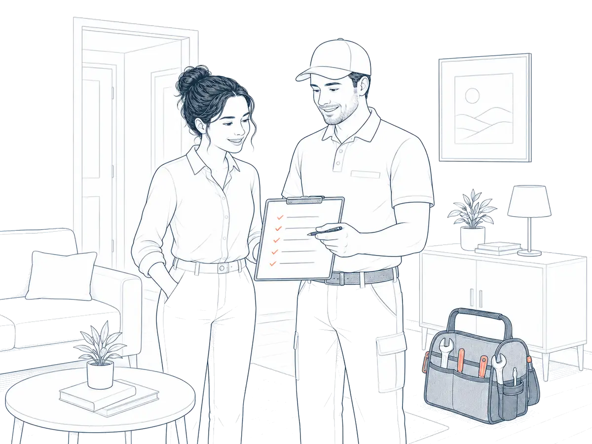Illustration of a tradesman visiting a customer at home