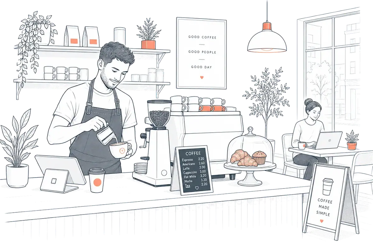 Illustration of a small coffee shop owner