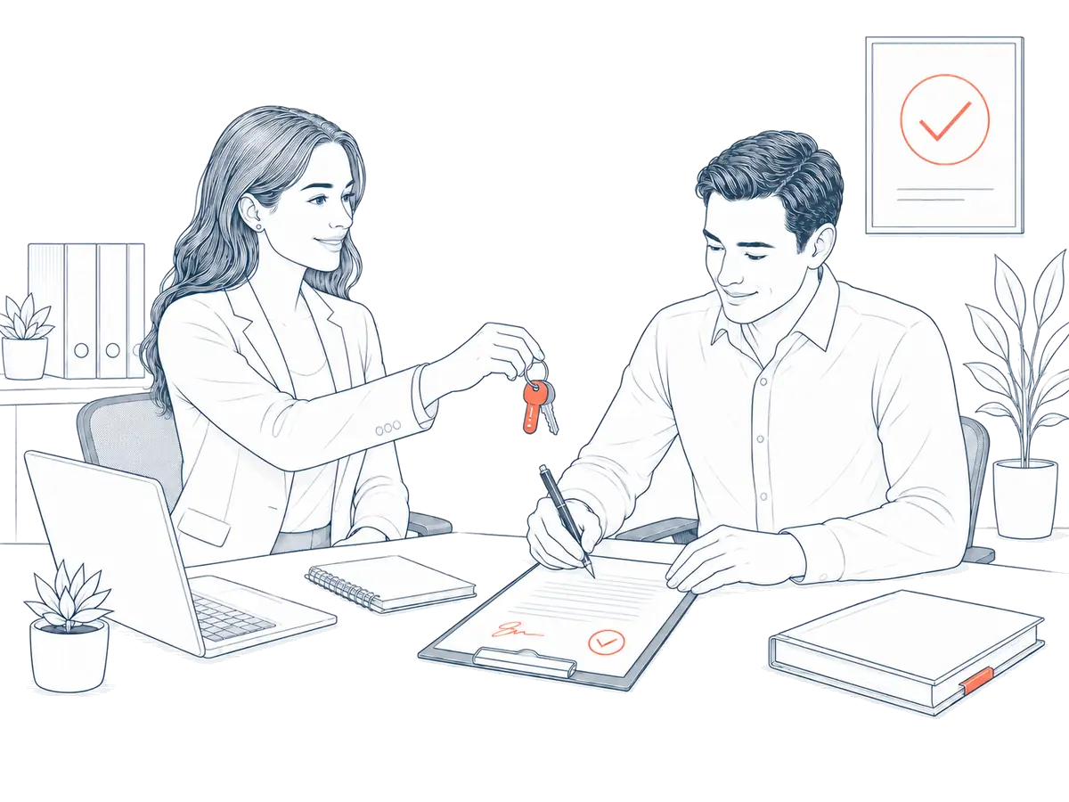 Illustration of keys being handed over at completion