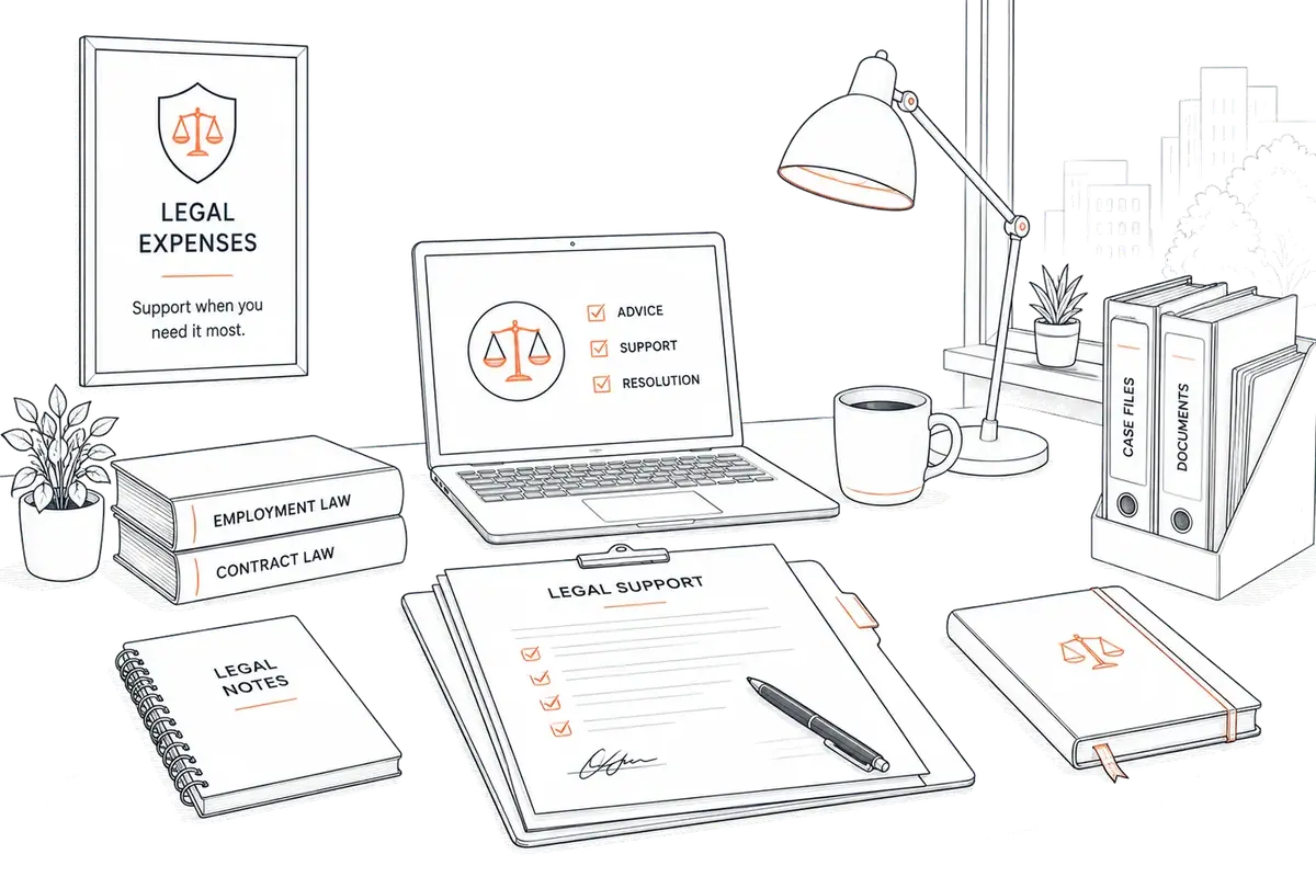 Illustration of a legal adviser at a desk