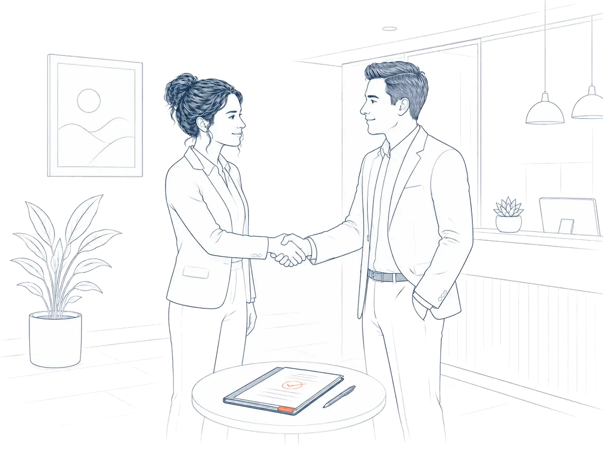 Illustration of a handshake in an office