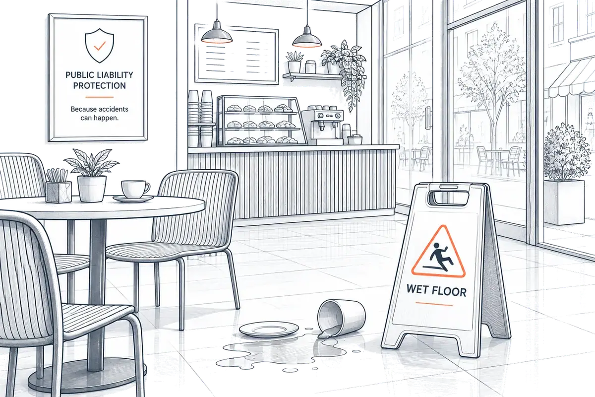 Illustration of a wet floor sign in a cafe