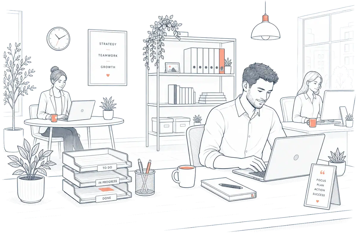 Illustration of an open plan professional office