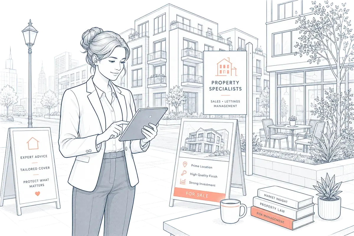 Illustration of an estate agent showing a property