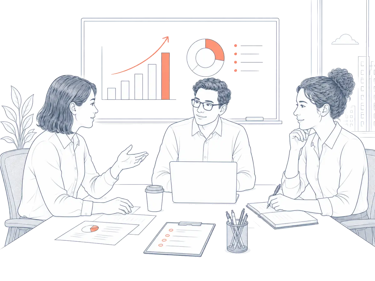 Illustration of a team reviewing results together