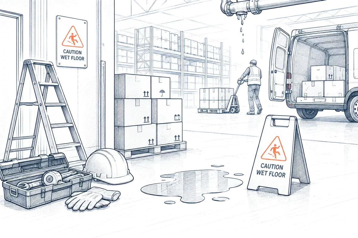 Illustration of a slip hazard on a work site