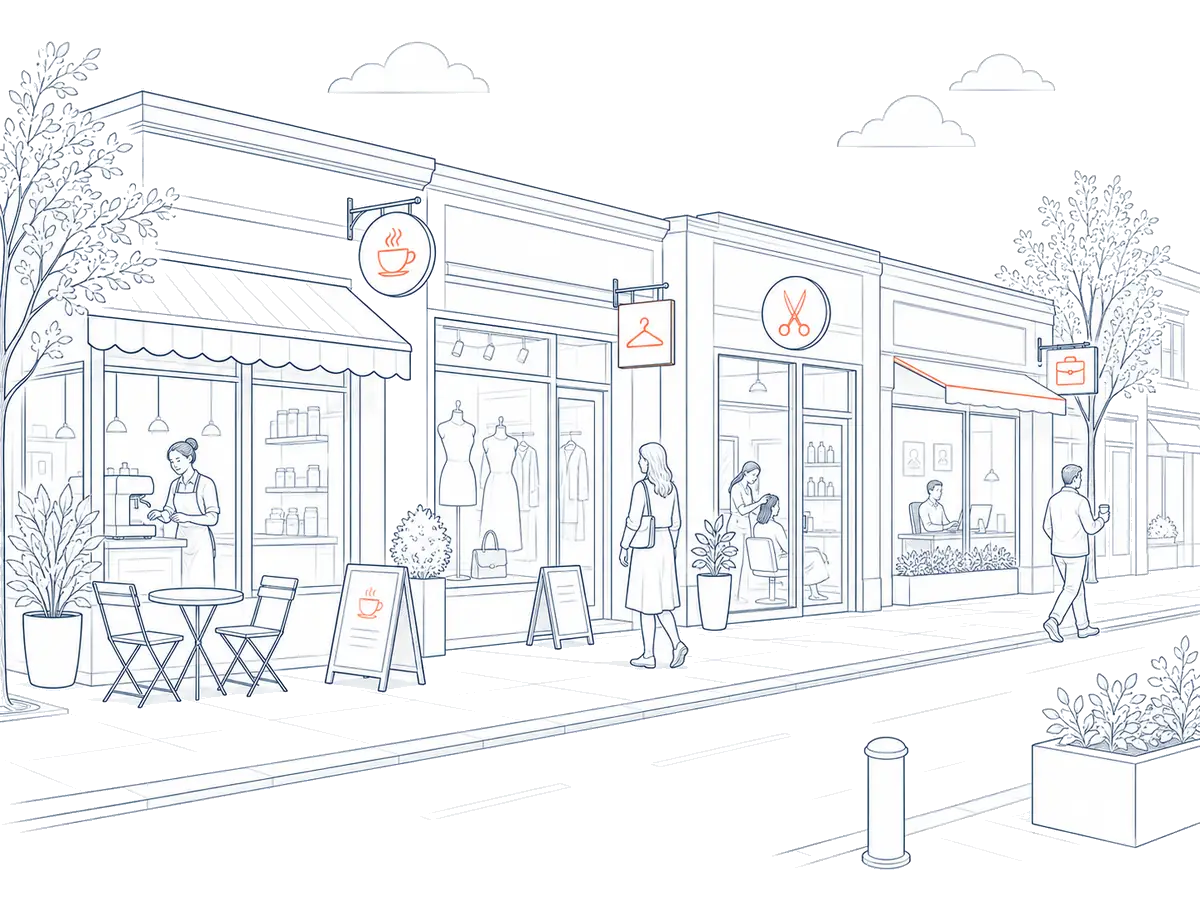 Illustration of a parade of independent shops