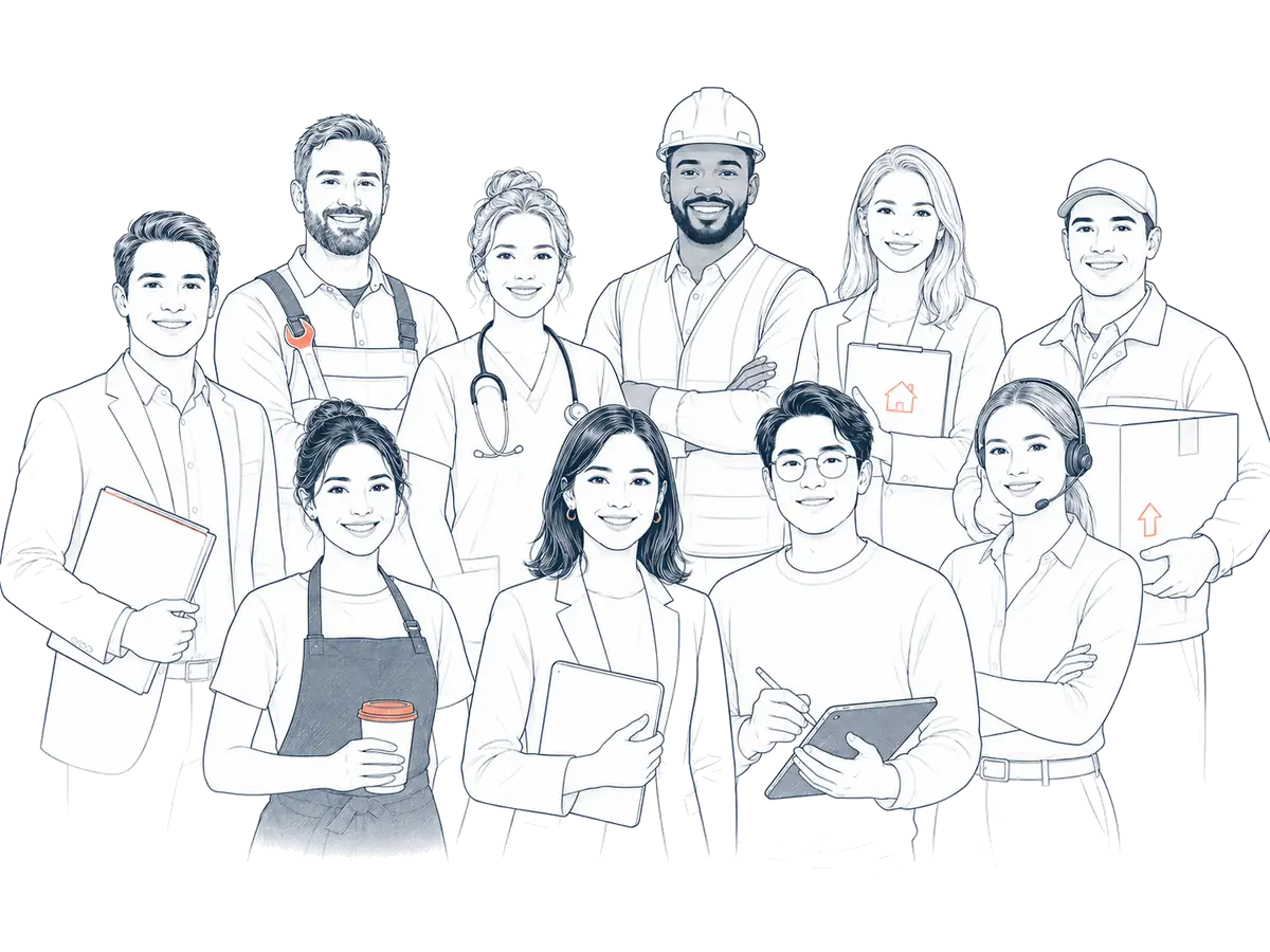 Illustration of people from many professions together