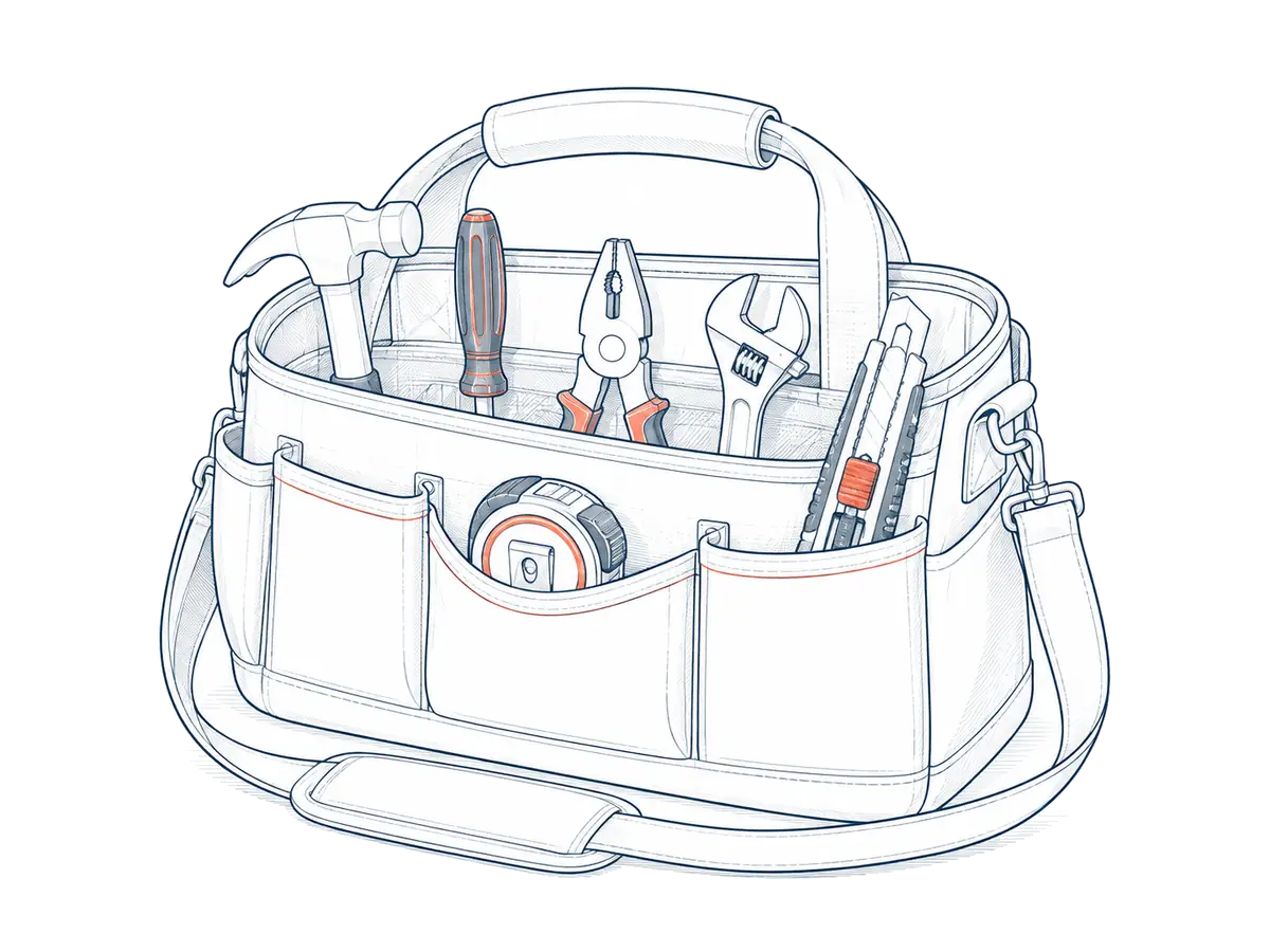 Illustration of a tool bag full of tools