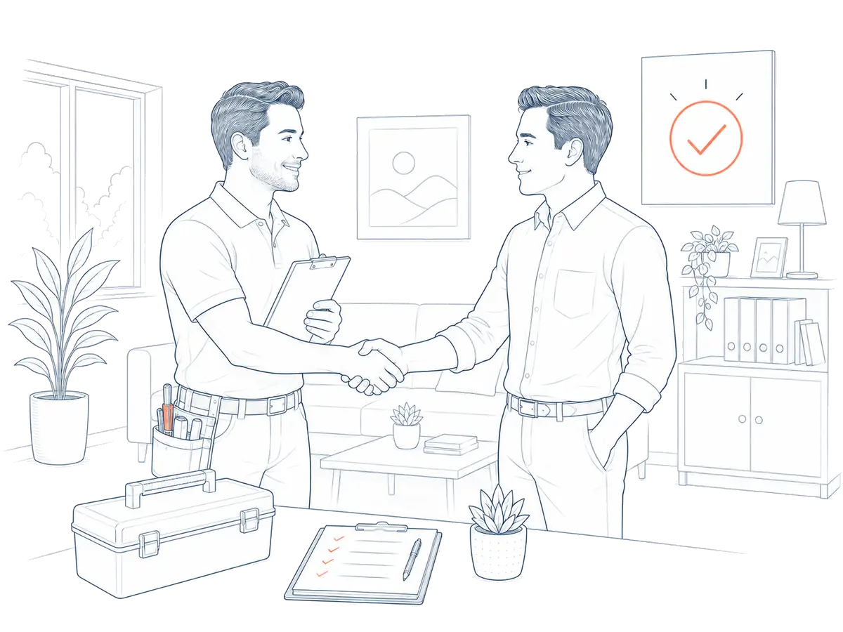 Illustration of a tradesman agreeing a job with a customer