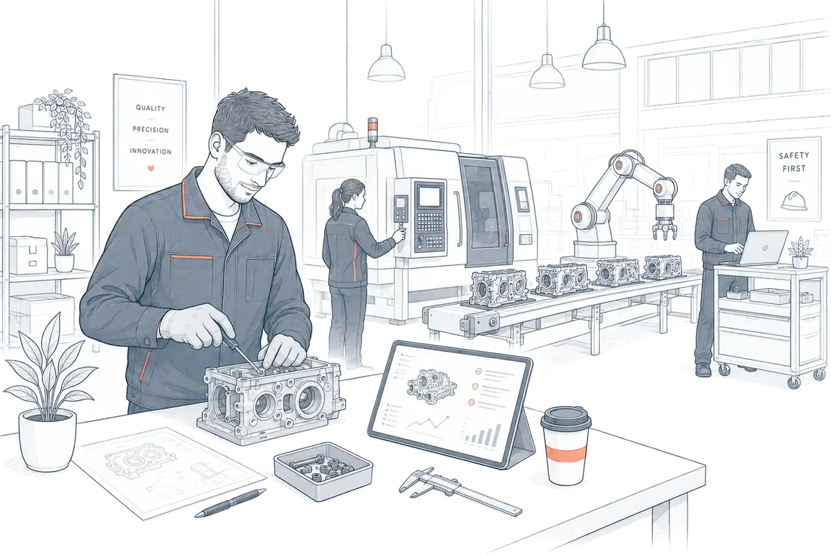 Illustration of an engineering workshop