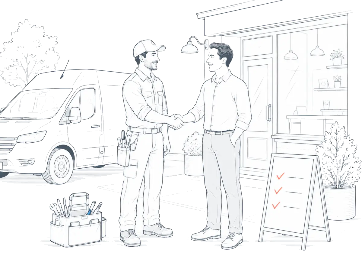 Illustration of a tradesman shaking hands with a customer