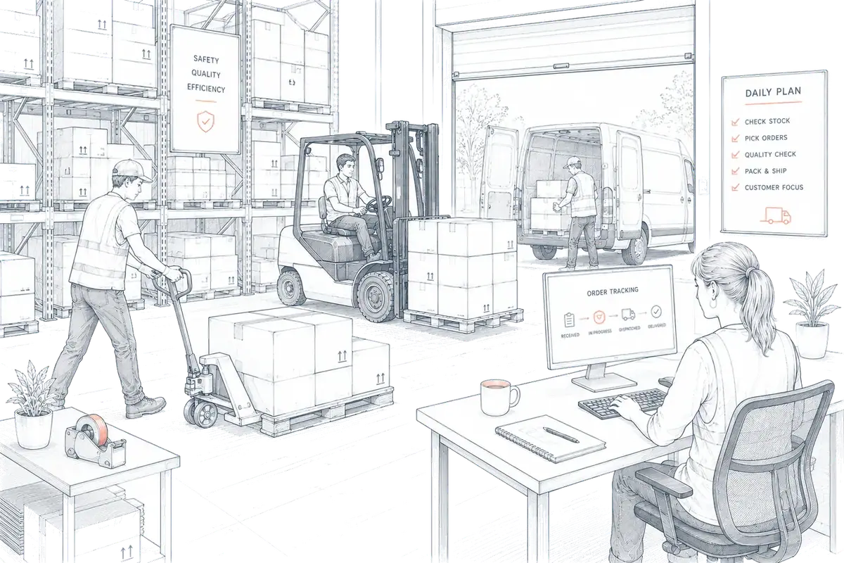 Illustration of a warehouse operation